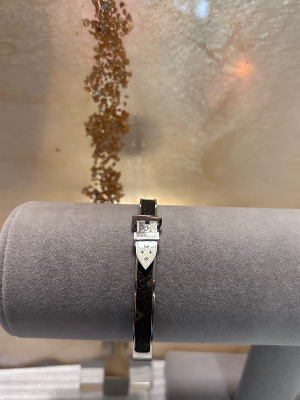 Black & Silver Leather Belt Bangle Bracelet- Stainless Steel